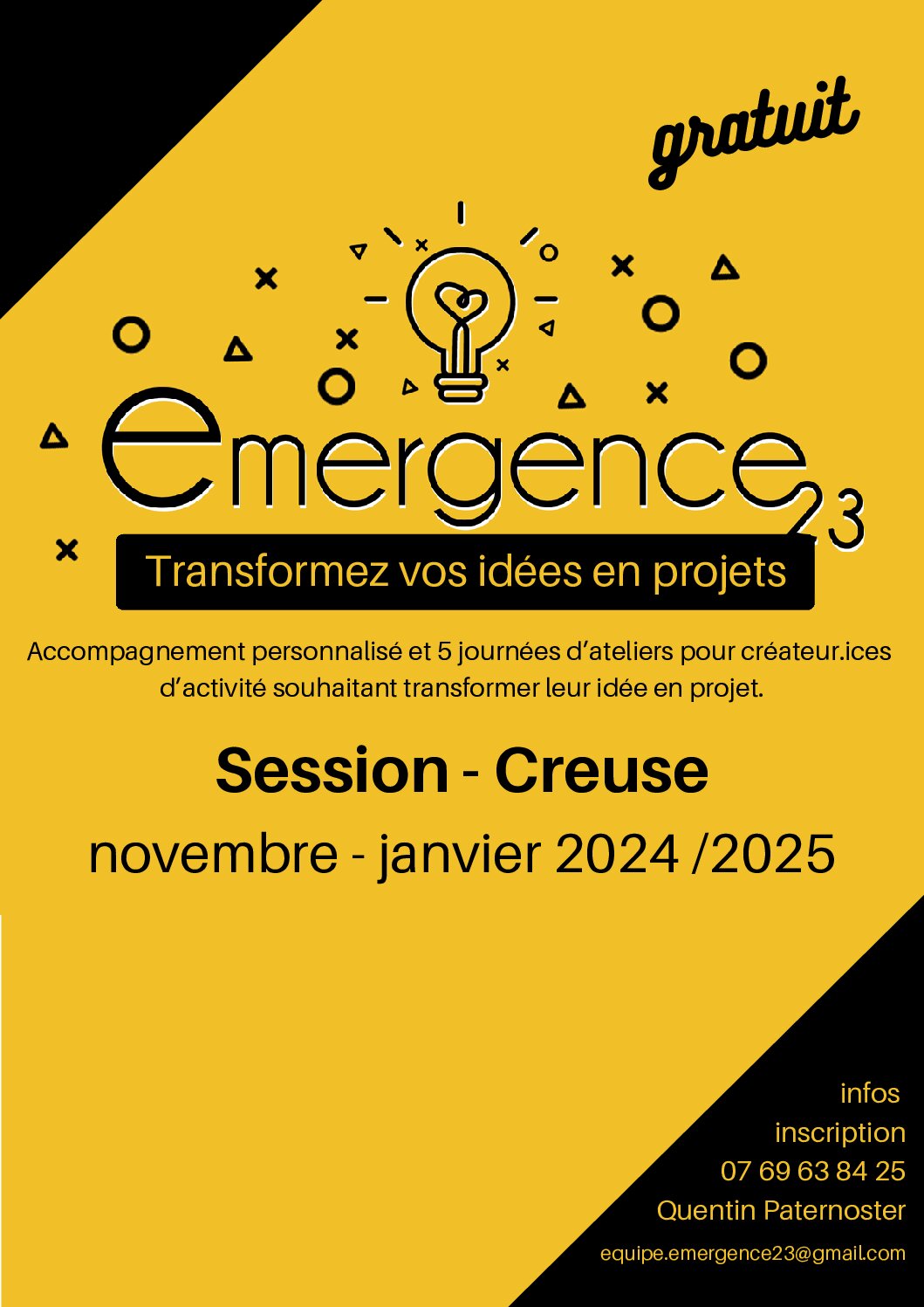 Creuse – Emergence 23 – Transformez vos idées en projets – novembre 2024 – janvier 2025